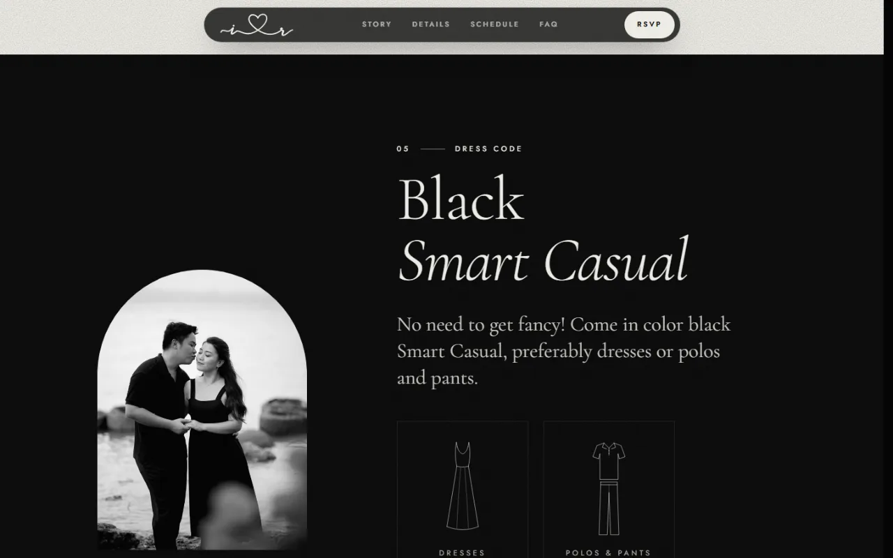 Cinematic Wedding Invitation Website — dress code 5